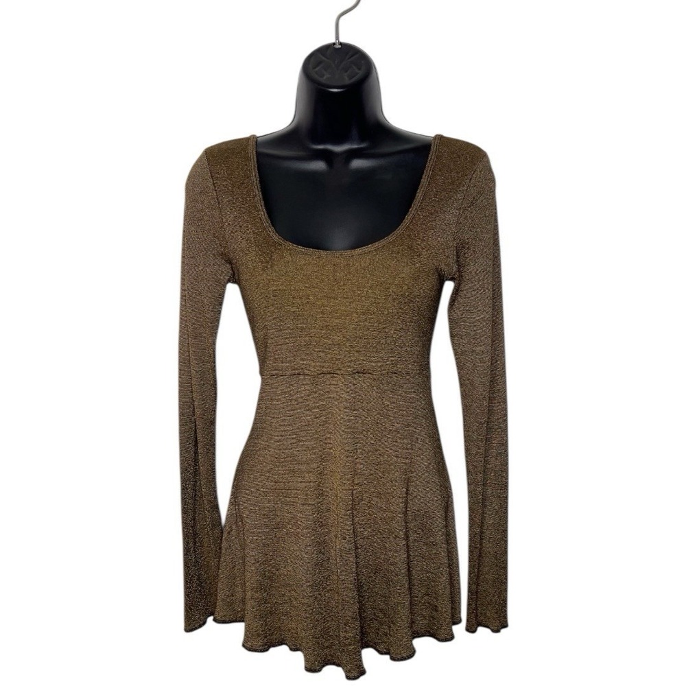 Y2K Michael Stars Metallic Long Sleeve Tunic Babydoll  Top One Size Made In USA